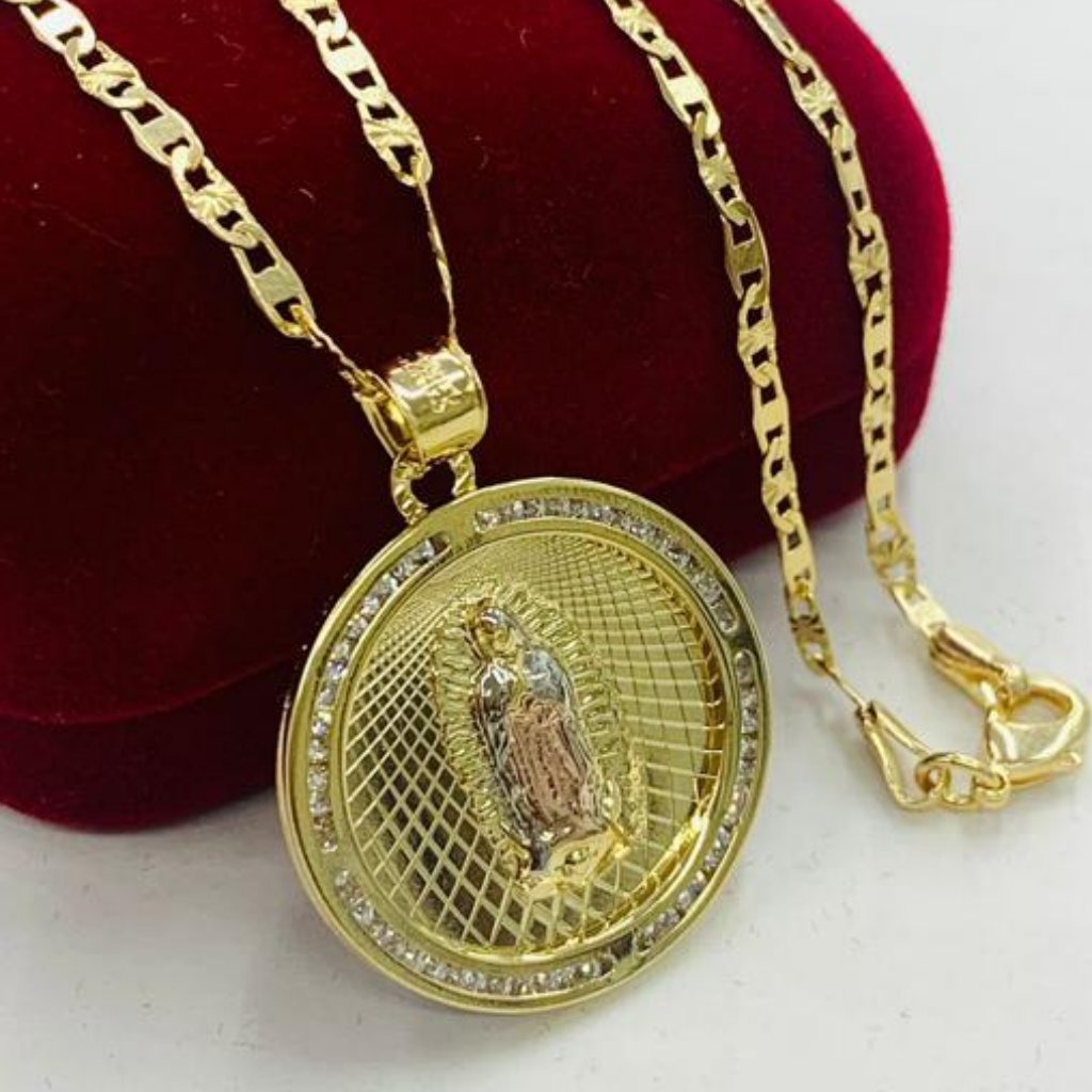 14k Gold F Guadalupe Charm Pendant Necklace Valentino Chain 20